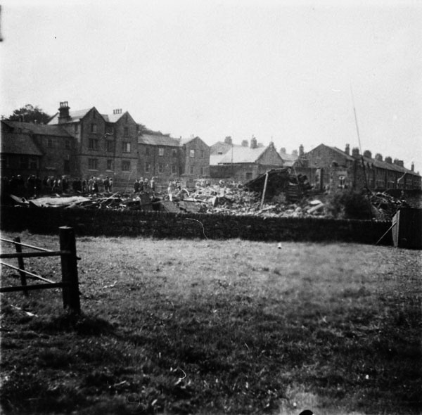 The wreckage of the bombed chapel at Low Leighton