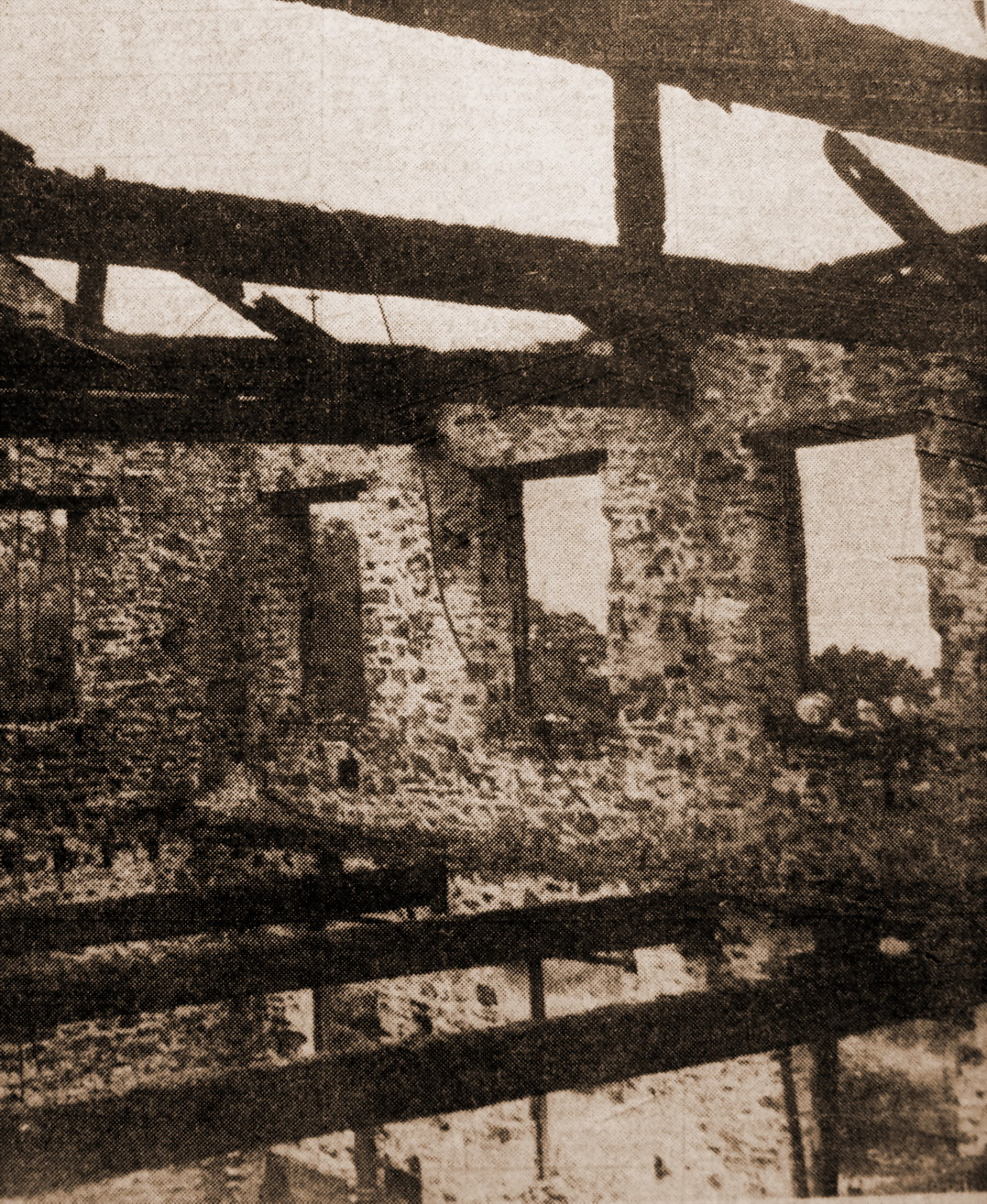 The shell of Woodside Mill soon after the fire.