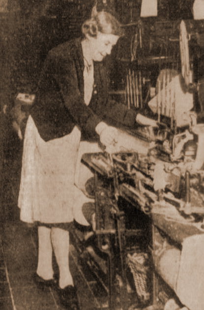 Miss Kate Measham operating a loom at Torr Vale in the 1950's as she had for 60 years