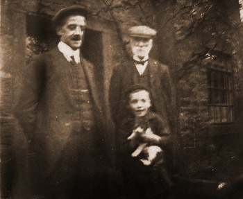 Samuel Pearson, his son in law Gus Aveyard and his grandson Joseph Aveyard outside the backdoor of Beard House.