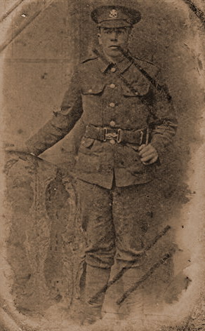 An unknown New Mills soldier of the Great War, believed to be one of the Surviving Hall brothers. Of the 5 sons who went to war only 2 returned. Courtesy of Roweena Clarke